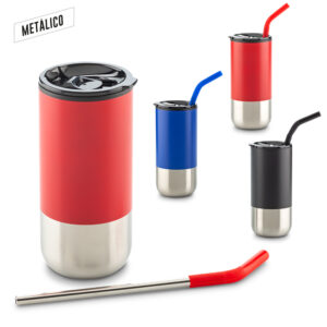 Mug Metálico con Pitillo 600ml MU-325
