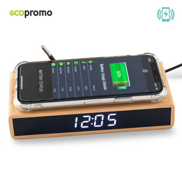 Cargador Inalámbrico con Reloj Bamboo TE-416 - Imagen 3