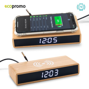 Cargador Inalámbrico con Reloj Bamboo TE-416